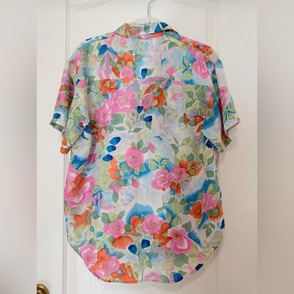 Daniel Caron Vintage Multicolor Floral Silk Button Up Shirt Size M - Picture 4 of 4